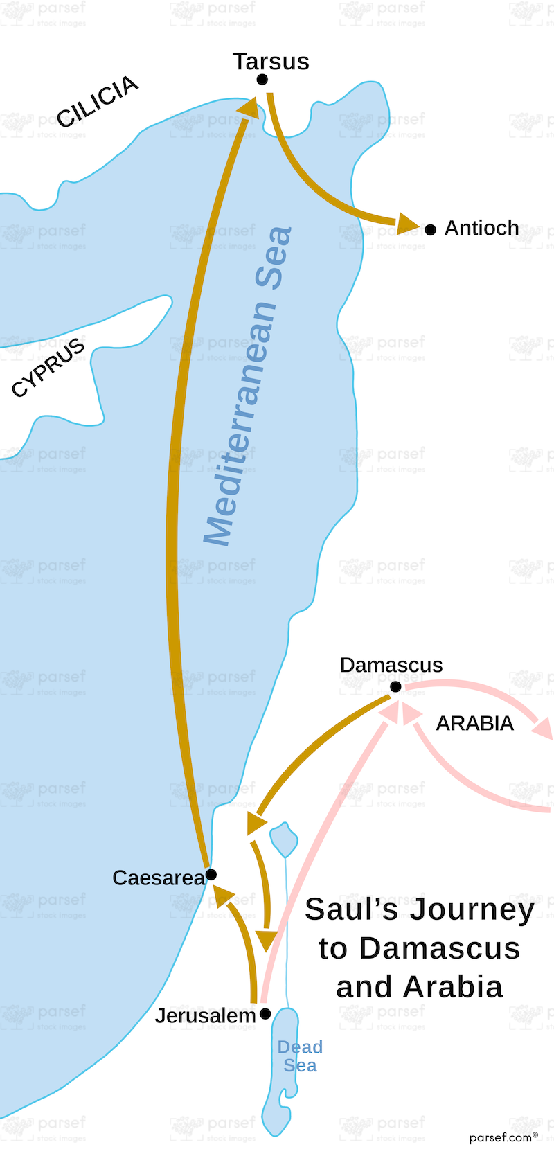 Saul’s Journey to Damascus and Arabia Map bible map